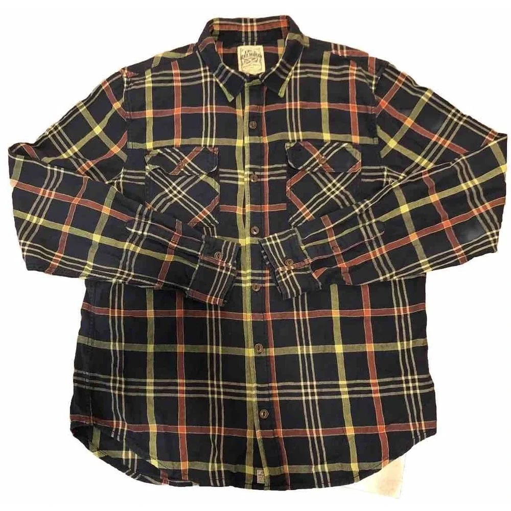 True‎ Religion Men's Plaid Flannel Button Up Shirt Long Sleeve Chest Pockets 2XL